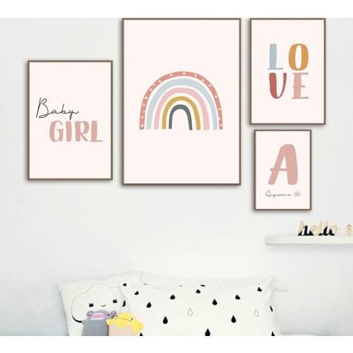 Nordic Love Rainbow Girl Personalized Babys Name Custom Nursery Wall Art Canvas Painting Picture Kid Bedroom Home Decor TB102