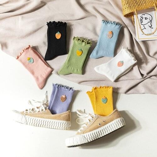Spring and Summer Embroidery Cute Jacquard / Plant Strawberry Art Socks Ladies Korean Sweet Fresh Funny Cute Candy Color Socks
