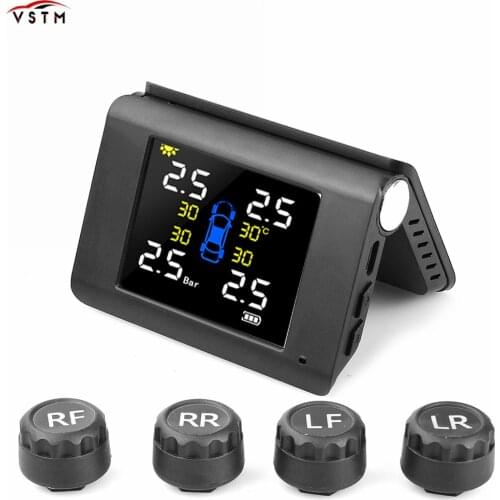 New TPMS Wireless Car Tire Pressure Monitoring Intelligent System Solar Power LED Display with 4 Built-in or External Sensor