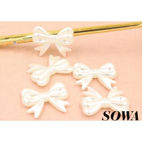 Wholesale Size 30*23mm Ivory Color Imitation Pearls Bow ABS Resin Effect 3D Maple Designed For Making Jewelry DIY (30pcs/lot)