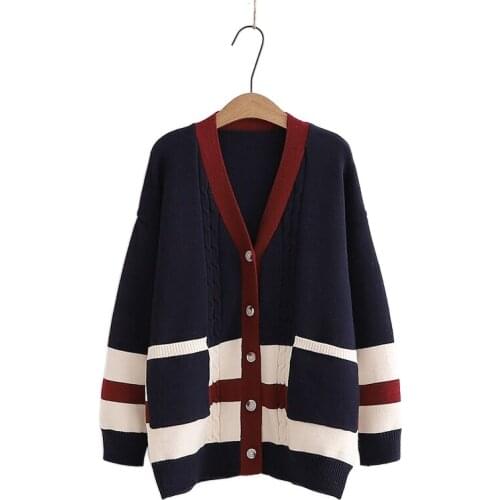 Striped Chic Single Breasted Oversized Women Cardigans 2021 Wnter Knit Warm Sweater Coat Preppy Style Girly Sweety Soft Jumpers