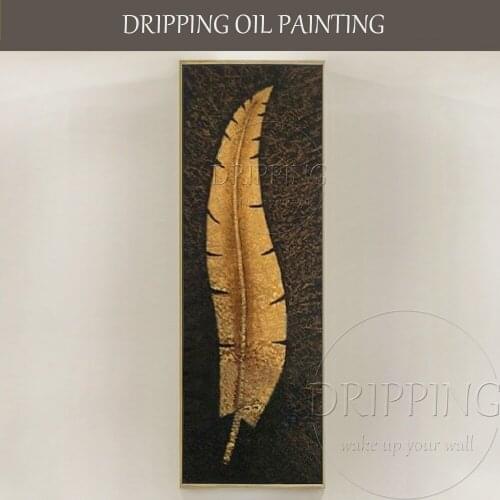 Professional Artist Hand-painted High Quality Abstract Gold Leaf Oil Painting Lucky Golden Leaf Oil Painting for Office Room
