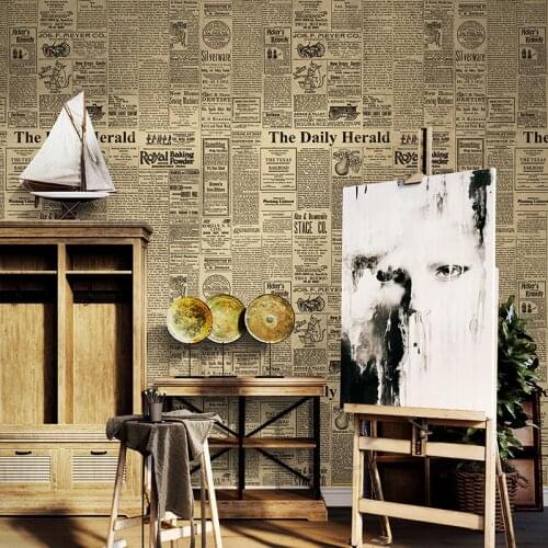 Retro Nostalgic English Letters Newspaper Wallpaper Study Room Restaurant Clothing Store Waterproof PVC Vinyl Wall Paper Rolls