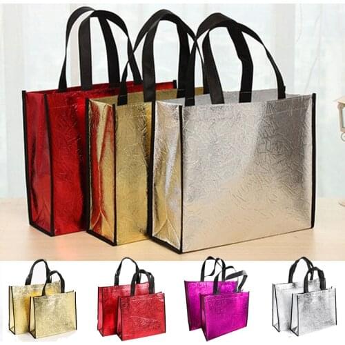 S/L Size Laser Shopping Bag Foldable Eco Bag Large Reusable Shopping Bag Tote Waterproof Fabric Non-woven Bag No Zipper
