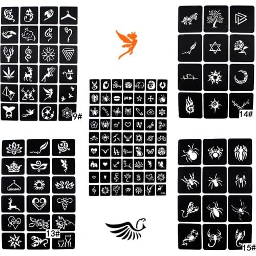 1 Sheet(12/18/24/63Pcs) Glitter Tattoo Stencil for Woman Body Paint,Spider Cartoon Cute Pattern Airbrush Stencils & Templates