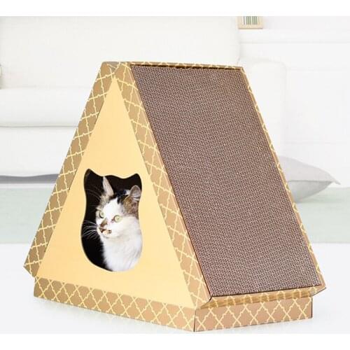 Three Dimensional Triangular Cat Scratch Board Healthy Corrugated Paper Double Sided And Two-color Optional Assembly Cat Nest