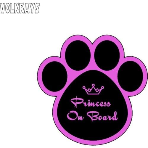 Volkrays Creative Car Sticker Princess on Board Crown Funny Dog Print Accessories Reflective Waterproof PVC Decal,12cm*12cm