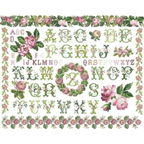 Top Quality lovely beautiful counted cross stitch kit rose peony wreath flower alphabet lit ABC