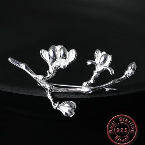 Amxiu Handmade Jewelry 925 Sterling Silver Brooch Magnolia Flower Brooches for Women Girls Scarf Buckles Clothes Hat Accessories