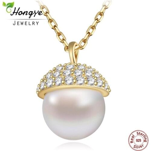Hongye New Arrival 925 Sterling Sliver Elegant Pinecon Nature Freshwater Pearl Pendant Shiny AAA Zircon Necklace for Women Party