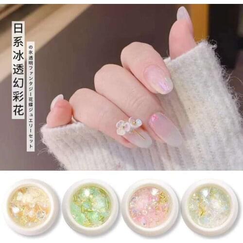 1 Box 6 style Nail Art Butterfly Design 3D Flower Resin Decoration Aurora Nails Rhinestone for Manicure Accessories