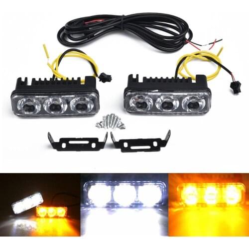 2*Car Daytime Running Lights 3-LED White DRL Amber Turn Signal Front Fog Lamp Cable With Built-in Fuse