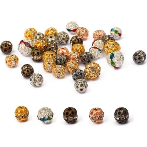 20Pcs 6mm 8mm Metal Plated Crystal Rhinestone Round Ball Spacer Loose Beads For Jewelry Making DIY Bracelet Necklace