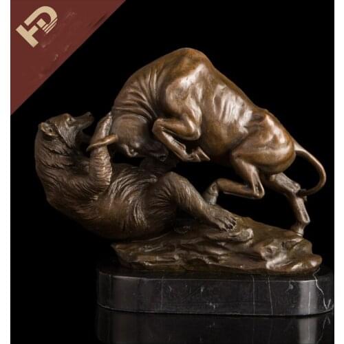 28CM # HOME OFFICE Business crafts-efficacious Mascot bring wealth fortune Bull Market FENG SHUI brass cattle statue Sculpture