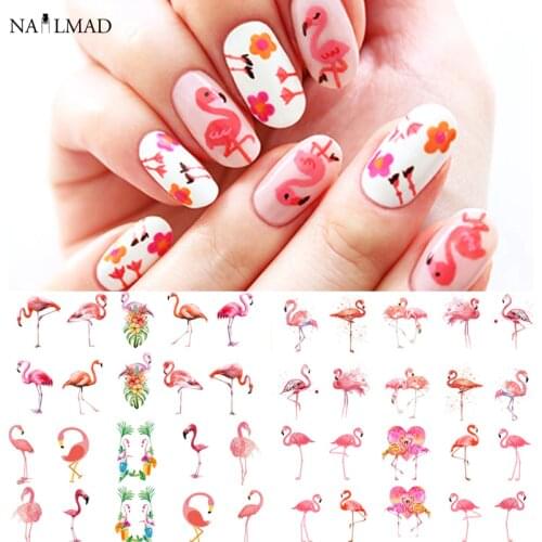 6pcs Pink Flamingos Nail Water Decals Osprey Feather Nail Water Decals Transfer Sticker Slide