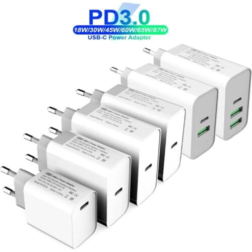 18W 30W 45W 60W 65W TYPE-C USB-C Charge Power Adapter QC3.0 PD Fast Charger USB-C For Laptops/ iPad/MacBook Pro Samsung iPhone