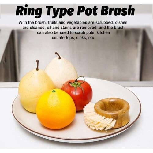 Bamboo Dish Brush Natural Dish Scrub Brush With Handle Ring Shaped Fruit Vegetable Cleaning Brush For Kitchen Dishes Pan Pot