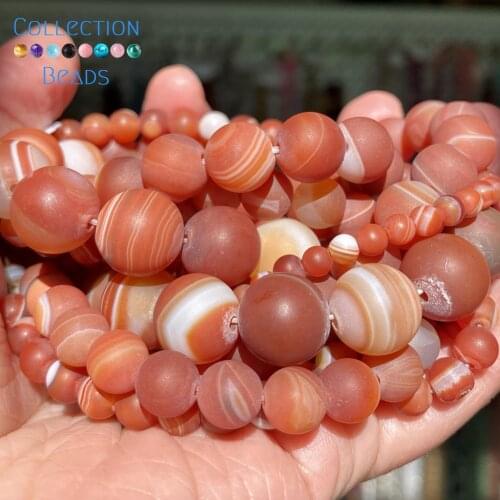 4-12mm Natural Stone Matte Dull Polish Red Stripe Agates Round Spacer Loose Beads For Jewelry Making DIY Bracelet Accessories