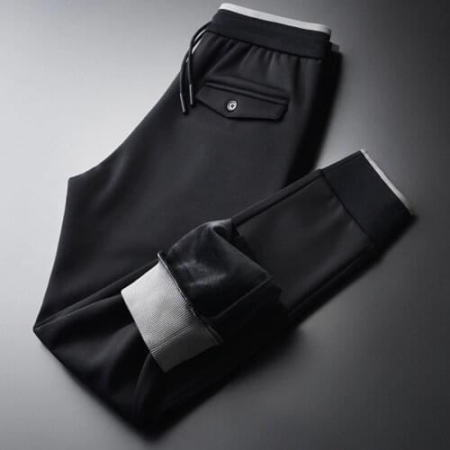 Inner Velvet Mens Luxury Elastic Waist Black Thick Male Pants Plus Size 4xl Solid Color Slim Fit Man Trousers