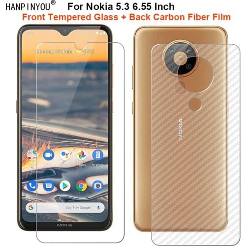 For Nokia 5.3 6.55" 1 Set = Soft Back Carbon Fiber Film + Ultra Thin Premium Tempered Glass Front Screen Protector