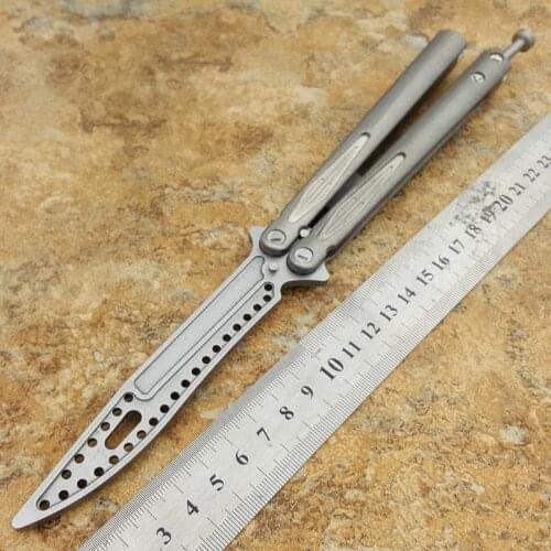 III 3 Butterfly trainer Knife Titanium Handle D2 blade Bidirectional KVT bearing system Camping Folding Knife