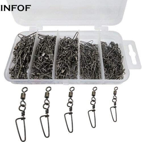 INFOF 230-pieces Fishing Swivels Snap Hook Lure Connector Rolling Swivel with Coastlock Snap 2#/4#/6#/8#/10# Feeder Fishing Acce