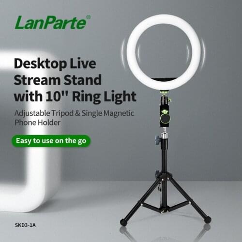 Lanparte Live Stream Desk Stand 10" LED Ring Light with 3 Magnetic Phones clamp for Online Live Video Streaming Show