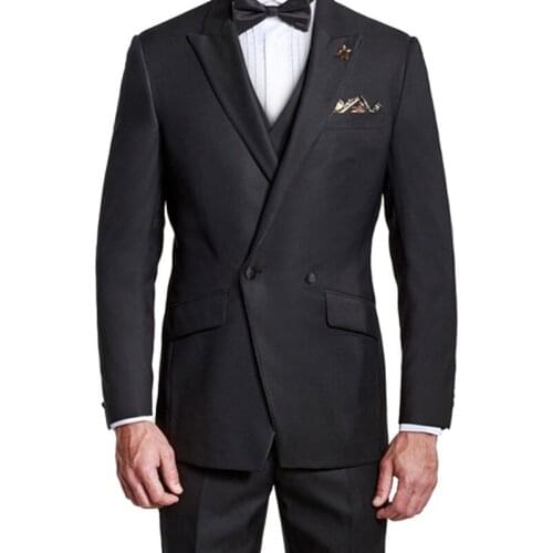Custom Made Black Men Suits Peaked Lapel Slim Fit Formal 3Piece Groom Tuxedo Latest Designs Male Blazer Jacket Costume Homme