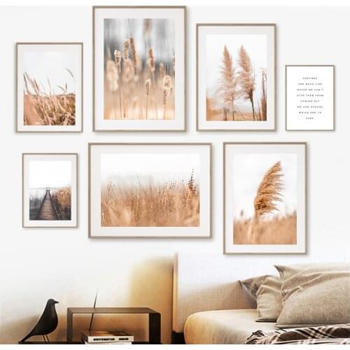 Reeds Straw Plank Road Grass Riverside Wall Art Canvas Painting Nordic Posters And Prints Wall Pictures For Living Room Decor