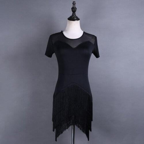 Fringe Latin Dance Dress Women Mesh Samba Dancewear Stage Costume Black Dress Ballroom Practice Wear Tango Dance Outfit JL3230