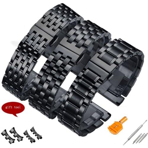 PEIYI 14 16 18 19 20 21 22mm Stainless steel watchbands black bracelet Replacment metal strap for mens watch accessories