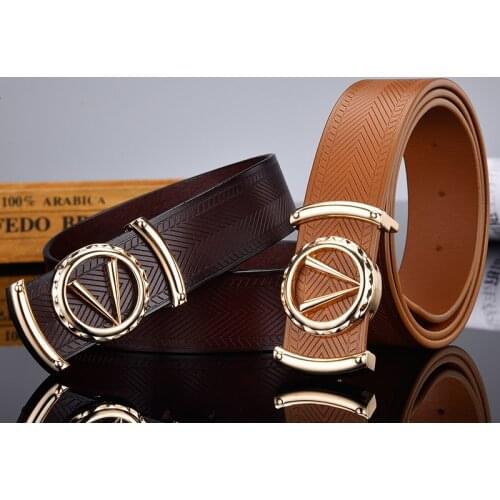 Aoluolan luxury genuine leather men women belts The latest quality of the best V buckle fashion ladies
