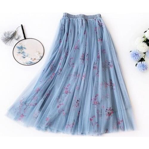 Sherhure 2020 High Waist Summer Two Layer Mesh Long Skirts Saia Floral Print Women Boho Skirt Pink Faldas Jupe Femme