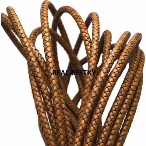 2m/lot approx 5.5mm Genuine Braided Leather Cord Round Leather Rope Thread For DIY Necklace Bracelet Jewelry Making distressed