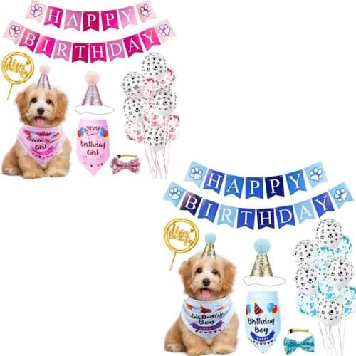 Dog Birthday Party Supplies Dog Birthday Bandana Cake Topper Hat Scarfs Flag Balloon Birthday Party Supplies Decorations