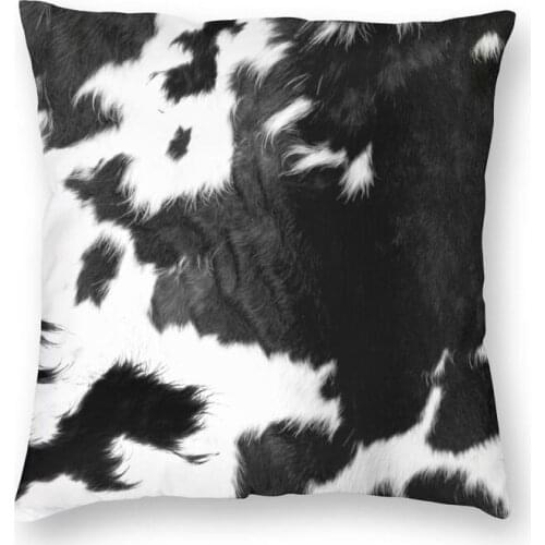 Modern Cowhide Faux Leather Square Pillowcover Home Decor Fur Texture Cushion Cover Throw Pillow for Car Double-sided Printing