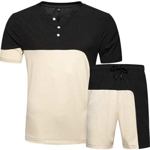 New Casual Men Sets Summer Tracksuit 2 Pieces Short Sleeve T-Shirt+Shorts Fashion Sportswear Mens Short Sportsuit EU Size ST115