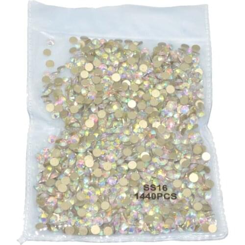 Super Shinny 1440PCS SS3 - SS16 Gold Bottom Crystal AB Non Hot Fix Flatback Nail Art Rhinestones For Wedding Dress Decoration