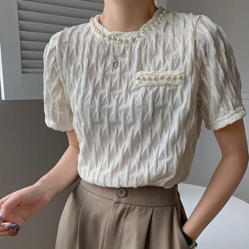 2021 New Design Sense Niche Foreign Style Wild Loose Thin Temperament Tops Lace Short-sleeved T-shirts Womens Summer T-shirt