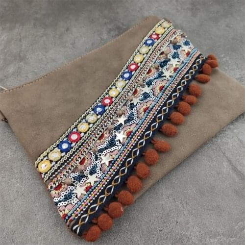 Boho Vintage Fashion Women Shoulder Crossbody Bag High Quality Grey Pom POM Gypsy Bohemian Bags