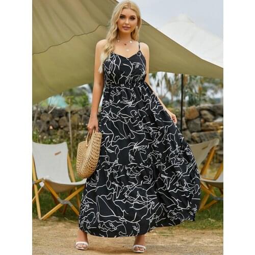 2021 Women Summer Sundress With Straps Geometric Print Backless Sexy Slip Dress Plus Size 5XL Maxi Long Bohemian Beach Dresses