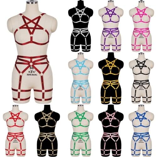 Pentagram Full Body Harness For Women Erotic Lingerie Suspenders Belt Chest Harness Sexy Lingerie Bondage Fetish Harness CageBra