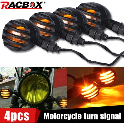 2/4PCS Retro Motorcycle Turn Signals Bullet Grilled Style Stop Signal Flashing Light Amber Signal Lamp for Honda Yamaha KTM