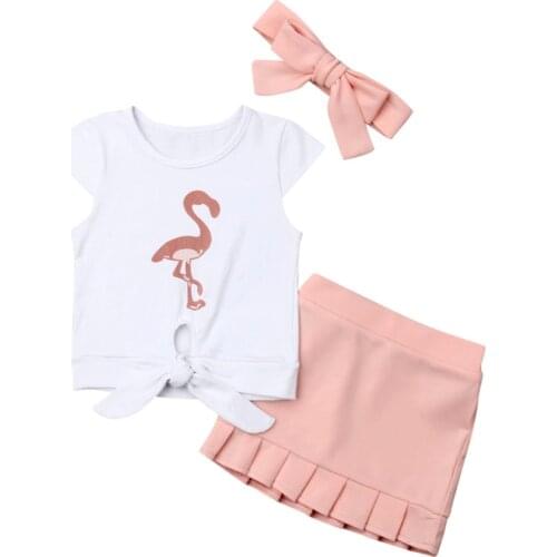 Toddler Girl Clothes 2pcs Summer Toddler Baby Girls Tassel Flamingo Knotted T-Shirt Skirt Overall Outfit Clothes