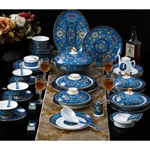 2021 Fashion Luxury Tableware Bone China Ceramic Dishes Plate Wedding Gifts Home Classical Dinnerware Combination Tableware Sets