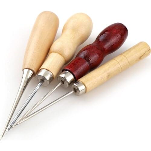 4 Styles Boxwood Redwood Gourd Canvas Leather Sewing Shoes Wood Handle Tool Awl Hand Stitching Taper Needle Tool Craft Supplies