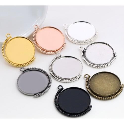 5pcs 20mm 25mm 30mm Inner Size Rotation Double Side 8 colors Cameo Cabochon Base Setting Charms New Fashion Pendant