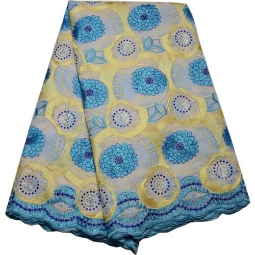 5yards/pc) high quality embroidered Swiss voile lace fabric cream blue African cotton lace fabric for party dress CLP226