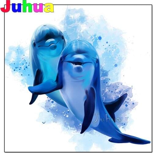 5d Diamond Painting Full Square Round Drill Animal Two Dolphin Diamond Embroidery Diamond Diy Mosaic Home Decoration Child Gift
