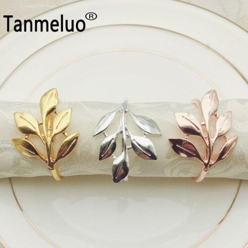 6PCS Napkin ring wedding napkin holder banquet dinner decoration leaf napkin ring crafts desktop decor gold holder party supply